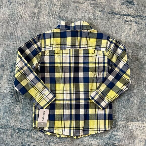 NWT! Carter's Blue Yellow Dinosaur Long Sleeve Button Down Shirt 4T - Picture 3 of 7